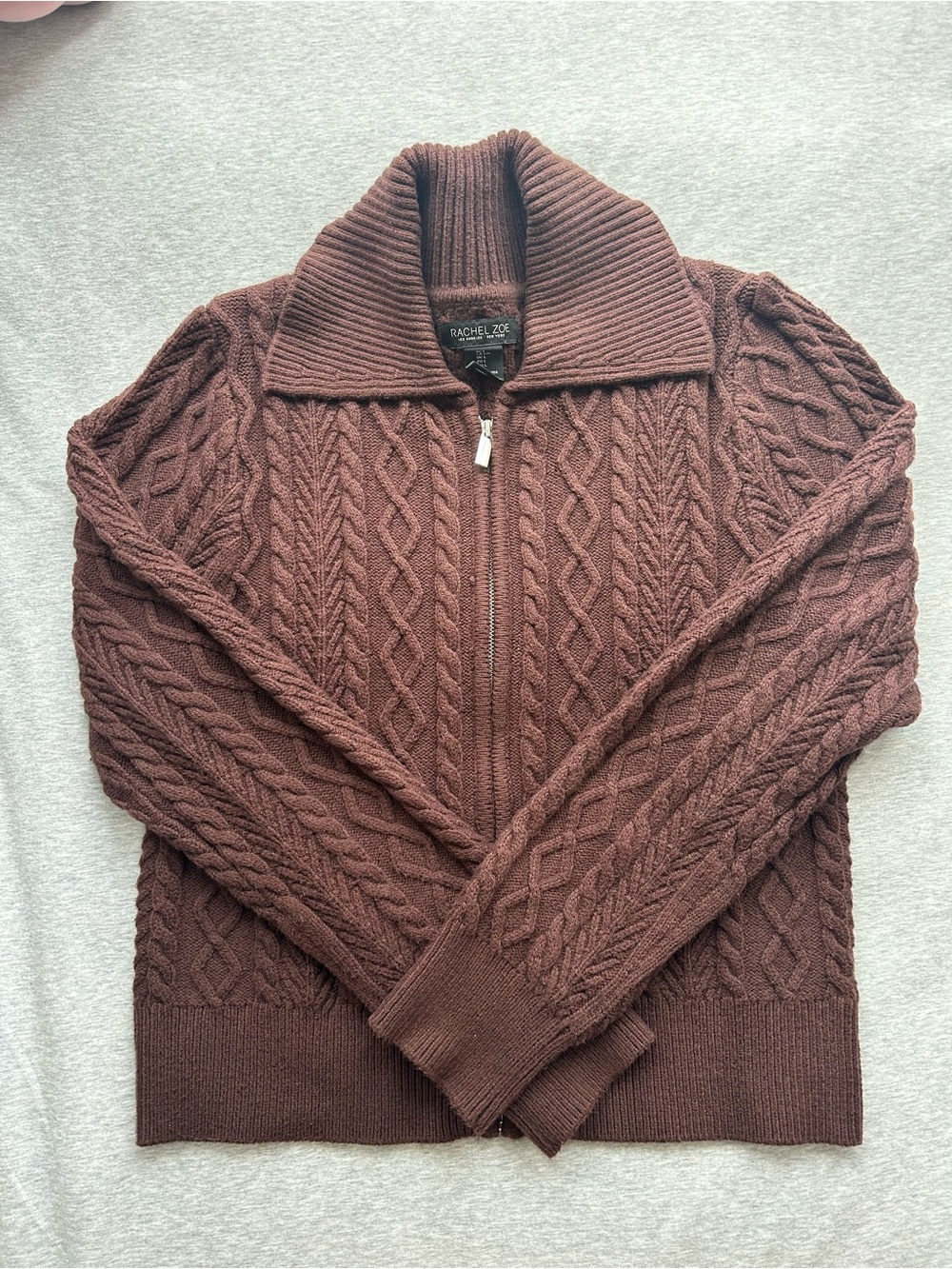 Rachel Zoe Women’s Cable Knit Zip Sweater - Chocolate Brown